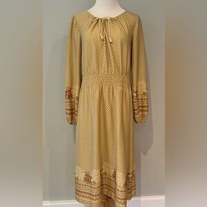 Vintage 70s Floral Patterned tan Dress - medium- perfect for fall